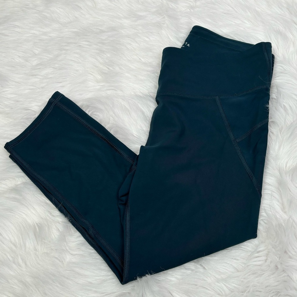 Athleta Deep Teal Blue‎ Green Cropped Leggings Size Medium High Waist Reflective